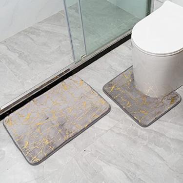 Imagem de Conjunto de tapete de banheiro 3d padrão de paralelepípedos coral veludo macio chuveiro elástico absorvente tapetes antiderrapantes decoração para, 2,40x50 50x70cm