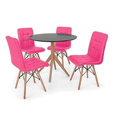Imagem de Conjunto Mesa de Jantar Maitê 80cm Preta com 4 Cadeiras Eiffel Gomos - Rosa