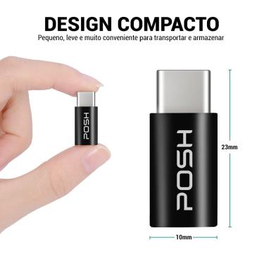 Imagem de Adaptador Posh Micro USB para USB C em abs para cabo USB Preto