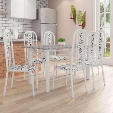 Imagem de Conjunto De Mesa Com 6 Cadeiras Granada Prata E Branco Floral Gr - Fab