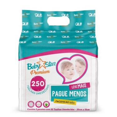 Imagem de Kit Toalhinhas Umedecidas Baby Star Premium 5 Pacotes Com 50 Unidades