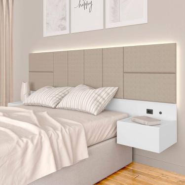 Imagem de Cabeceira Suspensa Cama Casal Com Led Malibu Bran/bege - M. Arapongas