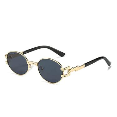 Imagem de Óculos de sol femininos ovais pequenos moda punk lentes gradiente transparentes óculos de sol uv400 masculinos únicos com pernas de metal óculos de sol, preto dourado, um