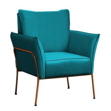 Imagem de Poltrona Para Sala Decorativa Lotus Bronze Assento Veludo Azul Turques