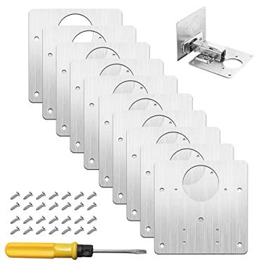 Imagem de 10 peças de placa de reparo de dobradiça de armário, kit de suporte de placa de fixação de dobradiça de aço inoxidável com parafuso de montagem para móveis e porta de armário de cozinha, proteja a porta de armário de cozinha de madeira, móveis.