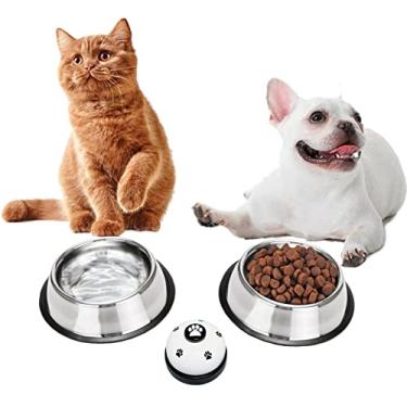 Imagem de Pacote com 2 tigelas para cães de aço inoxidável com base de borracha, tigela de comida ou água para animais de estimação, três tamanhos 236 g 473 g para cães pequenos/médios/grandes (473 g, 21,5 cm)
