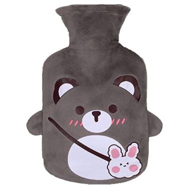 Imagem de Garrafa de água quente de PVC, saco quente reutilizável e livre de BPA com capa de pelúcia macia para aquecer a cama e aquecedores de pés almofada de alívio de terapia, cinza, 350 ml