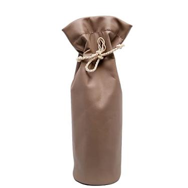 Imagem de Saco de Couro Legitimo Cinza Para Garrafa de Vinho Com Manta Termica e Cordao