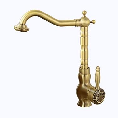 Imagem de LIDON Torneira de cozinha retrô, torneira de cozinha de alça única, torneira de pia de latão vintage cozinha, torneira de pia de cozinha retrô, torneira de cozinha de latão retrô, antiga A (cor: antigo B)