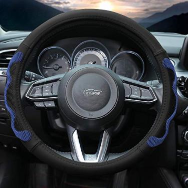 Imagem de FH Group FH2010BLUE Capa universal de couro para volante de carro com aderência de silicone antiderrapante, inodora, para rodas de 35,5 a 38,1 cm de diâmetro