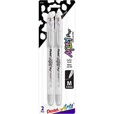 Imagem de Pentel Caneta de gel pastel Pop da Arts Milky, linha média de 0,8 mm, tinta branca, pacote com 2 (K98PABP2W)