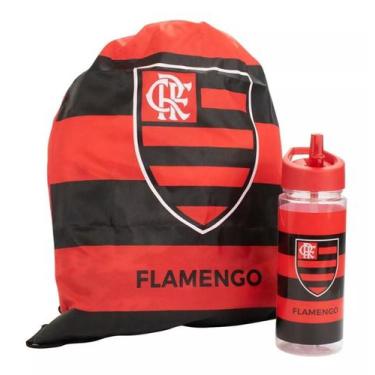 Imagem de Garrafa Plástico 450ml Com Mochila Tipo Saco - Flamengo - Mileno