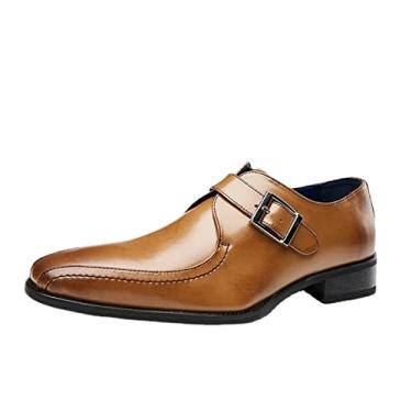 Imagem de Vestido Oxford para homens Slip On Monk Strap Biqueira de bicicleta Couro Sola de borracha Topo baixo antiderrapante salto bloco antiderrapante Trabalho (Color : Brown, Size : 43 EU)
