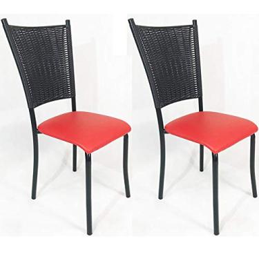 Imagem de Kit 2 Cadeiras de Cozinha Preta Fibra Sintética Preta Assento Vermelho - Poltronas do Sul