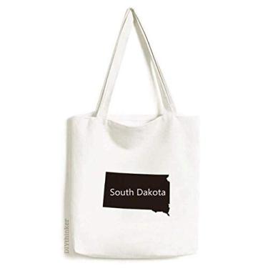 Imagem de Bolsa de lona com contorno do mapa dos EUA Dakota do Sul bolsa de compras casual bolsa de mão