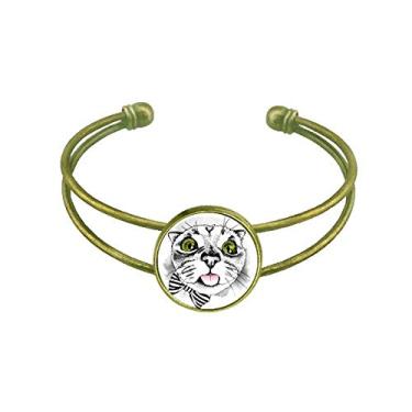 Imagem de Pulseira Tougue Bow White Cat Protect Animal Pet Lover Bangle Retro Open Cuff Jewelry
