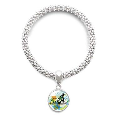 Imagem de DIYthinker Atletas, esqui, esportes, estilo livre, aquarela, prata, pingente, corrente ajustável