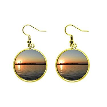 Imagem de Sun from Horizon Art Deco, presente moderno, brinco com pingente dourado, joia feminina