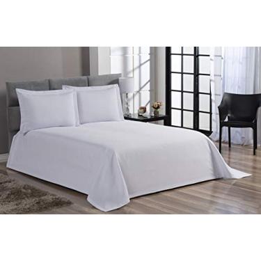 Imagem de Cobre Leito Colcha Piquet Liso Casal Queen Branco 3 Peças