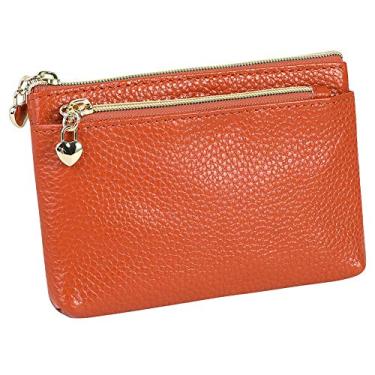 Imagem de Carteira feminina de couro genuíno com zíper e bolso para moedas, Marrom, One Size