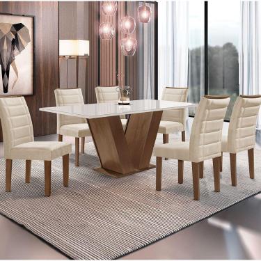 Conjunto Sala De Jantar Nápoles Tampo Vidro/MDF com 8 Cadeiras Luísa Smart  Plus Cel Móveis