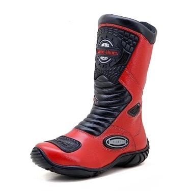 Imagem de Bota motociclista couro semi-impermeável ajuste panturrilha 420 (41, Vermelho Preto)