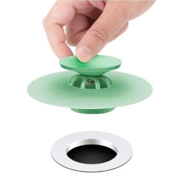 Imagem de Tampa de Ralo Pia Tanque com Válvula Universal de Borracha Filtro Anti Cabelos Sujeira 10cm Verde - Starfer