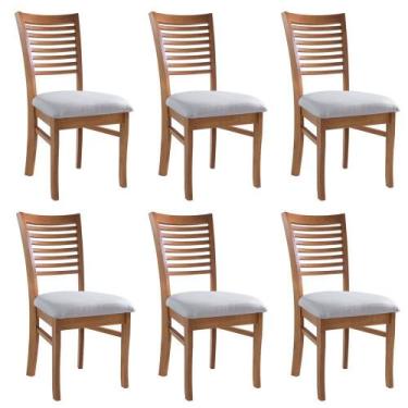 Imagem de Kit 6 Cadeiras De Madeira Maciça Para Sala De Jantar Milão M19 Mel/Lin