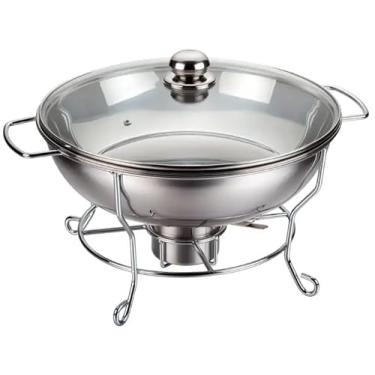 Imagem de Rechaud RM Redondo em Aço Inox Banho Maria com Suporte para Tampa e Fogareiro 6 L Buffet