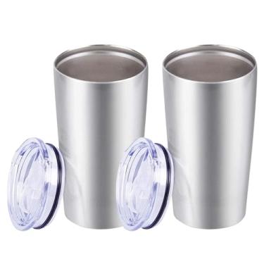 Imagem de eing Copo skinny de aço inoxidável, copo de 350 ml, parede dupla, isolada a vácuo, caneca de café de aço inoxidável com tampa, caneca de viagem funciona muito bem para bebidas geladas, bebidas quentes, 2 unidades
