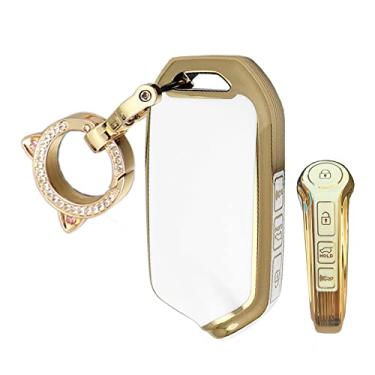 Imagem de ontto Capa de chaveiro compatível com Kia Stinger 2019 2020 Capa de chave com controle remoto durável para K900 2021 2022 Protetor de chave brilhante bege