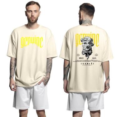 Imagem de Camisa Camiseta Oversized Streetwear Genuine Grit Masculina Larga 100% Algodão 30.1 Balaclava Snake - Bege - G
