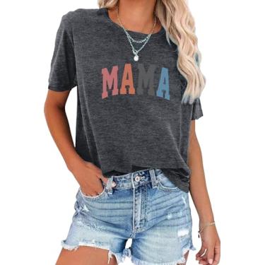 Imagem de FKEEP Mamãe camiseta feminina com estampa de letras, mamãe, presentes, camisetas casuais, manga curta, caimento solto, Cinza escuro, M