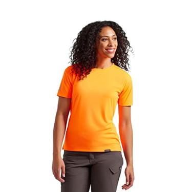 Imagem de TRUEWERK Camiseta feminina de proteção solar - B1 camiseta de manga curta e moletom com capuz com absorção de umidade FPS + 50 Thermo Regulating 4-Way Stretch, Laranja, P