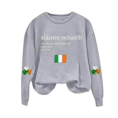 Imagem de Camiseta feminina de manga comprida do Dia de São Patrício verde Shenanigrams Lucky Irish Blessed, Cinza, GG