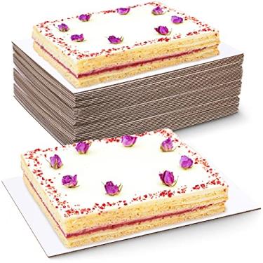 Imagem de 40 peças retangulares de bolo branco descartável para bolo de papelão de parede única base de almofada ondulada à prova de gordura sobremesas retangulares e pastelarias, bandejas de alimentos para pizza, 35 x 24 cm