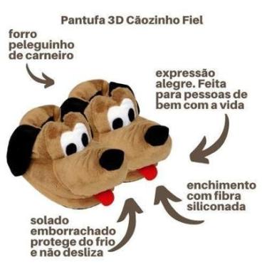 Imagem de Pantufa Adulto Cão Cãozinho feliz 3D Confortável Bixo Ferpa-Unissex