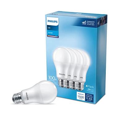 Imagem de Philips LED Lâmpada A19 fosca básica não regulável - Tecnologia EyeComfort - 1500 lúmens - Luz do dia (5000K) - 13,5 W = 100 W - Base E26 - Interior - Pacote com 4