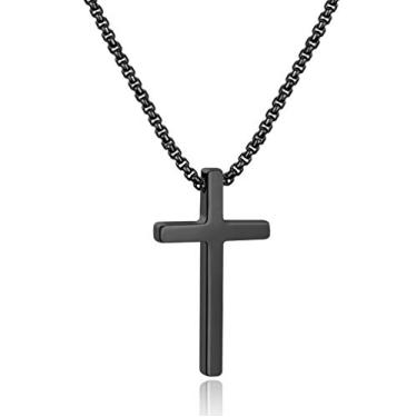 Imagem de Ursteel Colar masculino com cruz de aço inoxidável, prata, preto, dourado, aço inoxidável, corrente de caixa de 40 a 76 cm, 30 inches, Aço inoxidável, Sem Pedra Preciosa