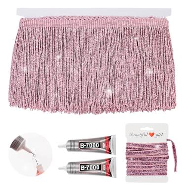 Imagem de Yhsheen Franjas com glitter rosa, 1,5 m x 10,2 cm com cola B7000, acabamento de borlas para artesanato, costura de franja da The Yard para cortina de roupas