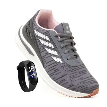 Imagem de Tênis Feminino Para Caminhada Academia Esportivo Confortável Original + Relogio (Grafite/Rosa, BR, Adulto, Numérico, P, 38)