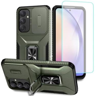 Imagem de Wanyuexes Capa para Galaxy A55 5G, Samsung A55 SM-A556U com protetor de tela de vidro temperado e capa de câmera deslizante, suporte giratório para carro, capa à prova de choque para Samsung Galaxy
