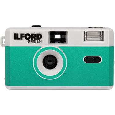 Imagem de Ilford Câmera de filme analógico Sprite 35-II reutilizável/recarregável 35 mm (prata e azul-petróleo)