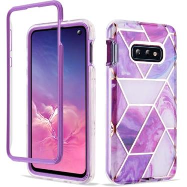 Imagem de GOLINK Projetada para Samsung Galaxy Series [à prova de choque de grau militar] Capa protetora de corpo inteiro de mármore (roxo, S10e)