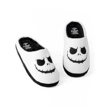 Imagem de Disney Chinelos femininos Jack Skellington O Estranho Mundo de Jack Skellington Fantasma Dia das Bruxas Feriado de Natal NMBC Merchandise Presente Inverno Casa Sapatos para Senhoras, Pele, 9-10