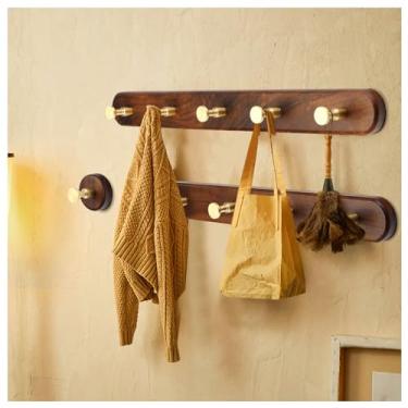 Imagem de Evionlin Cabide de madeira para parede, cabide de parede, cabide de parede, ganchos de parede para pendurar, suporte de chapéu decorativo de entrada para bolsa e chapéu, 5 ganchos dourados
