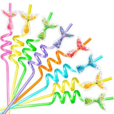 Imagem de Snowfall 12 canudos de sereia com glitter, suprimentos de lembrancinhas de festa de aniversário infantis com tema de princesa, canudos de plástico reutilizáveis para decoração de festa de meninos e