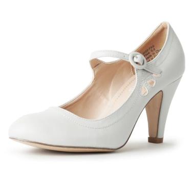 Imagem de Mary Jane Pumps – Salto baixo gatinho – Sapato retrô vintage com bico redondo e tira no tornozelo – Pixie By J. Adams, Grey Pu, 11