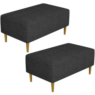 Imagem de Kit 02 Puffs Decorativo Sala de Estar Cléo W01 Pés Palito 90 cm Linho Chumbo - Lyam Decor