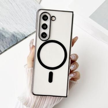 Imagem de Para Samsung Galaxy Z Fold 6 5 4 3 Fold6 Fold5 Fold4 Fold3 5G Capa de telefone transparente com revestimento magnético Capa protetora transparente, preta, para Galaxy Z Fold 6